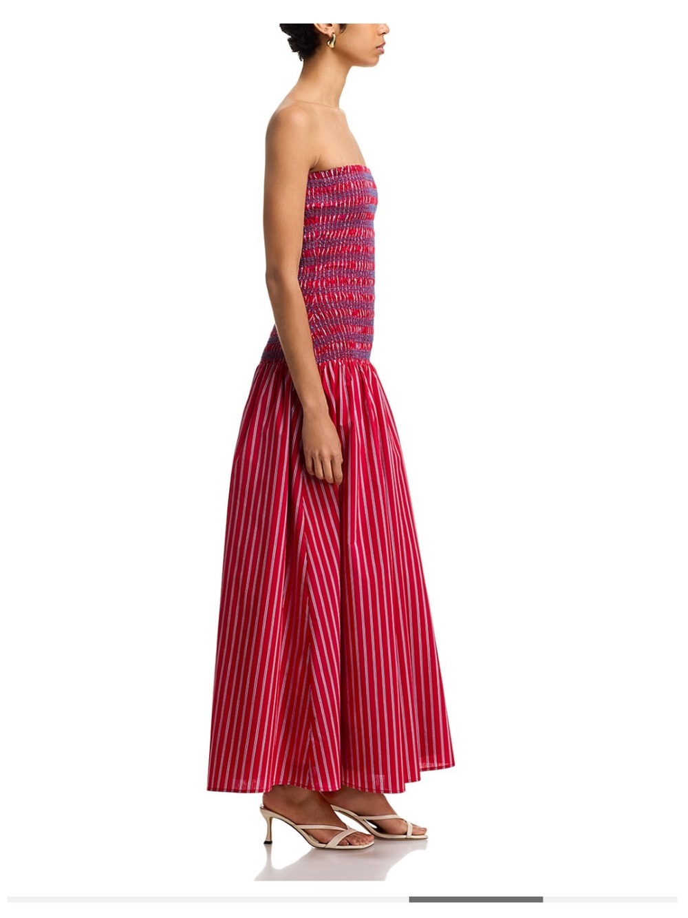 Line & Dot Strapless Pink Smocked Maxi Dress with Striped Skirt - Picture 3 of 5